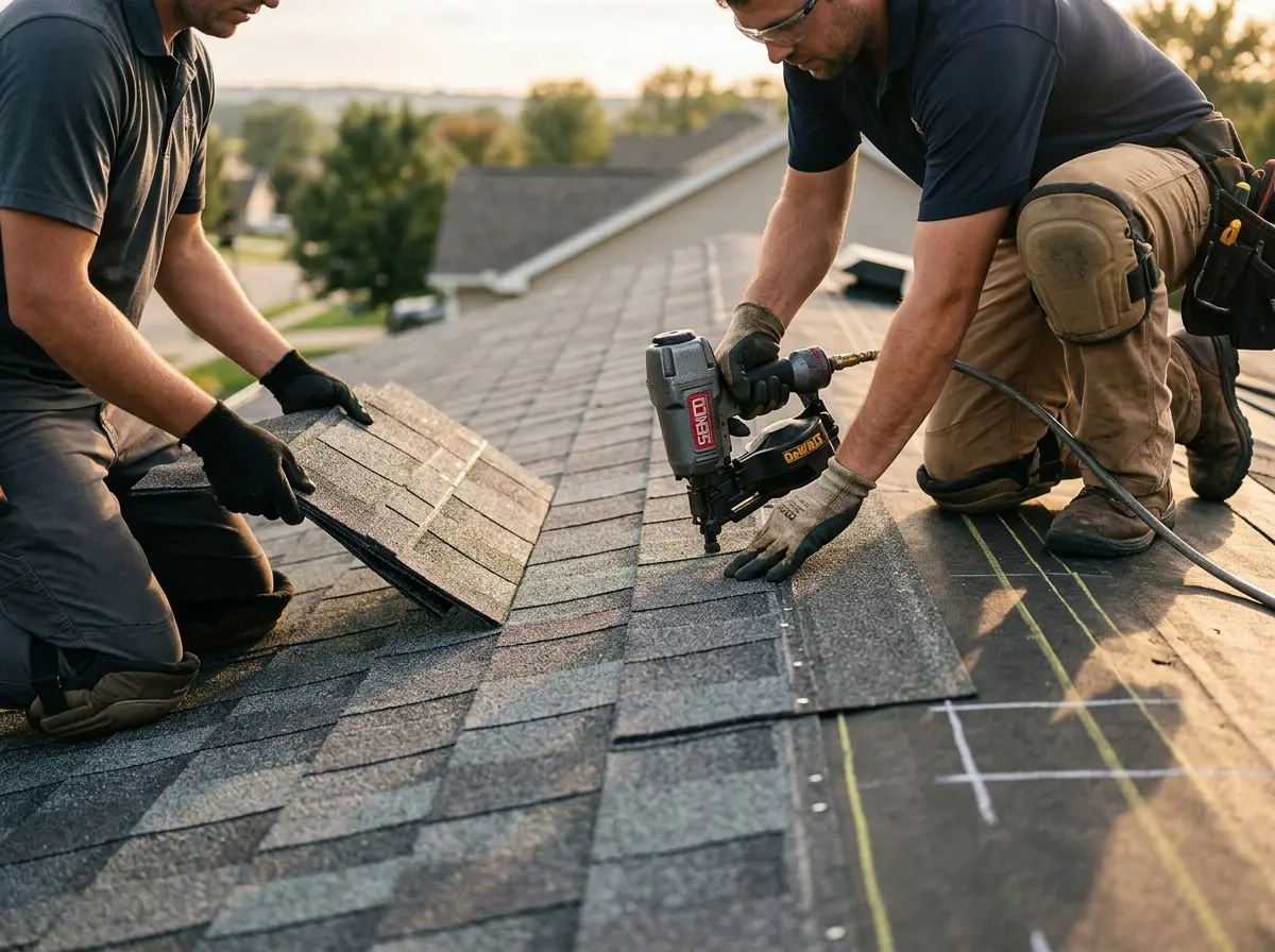 Professional roofer working on a residential roof in Spotsylvania Courthouse